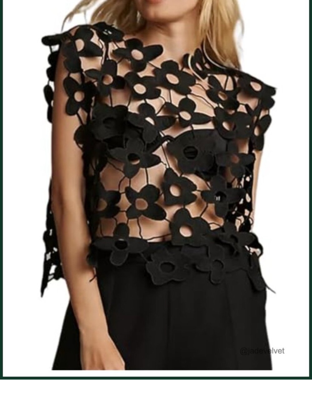 Anthropologie Black Floral Cutout Overlay Top